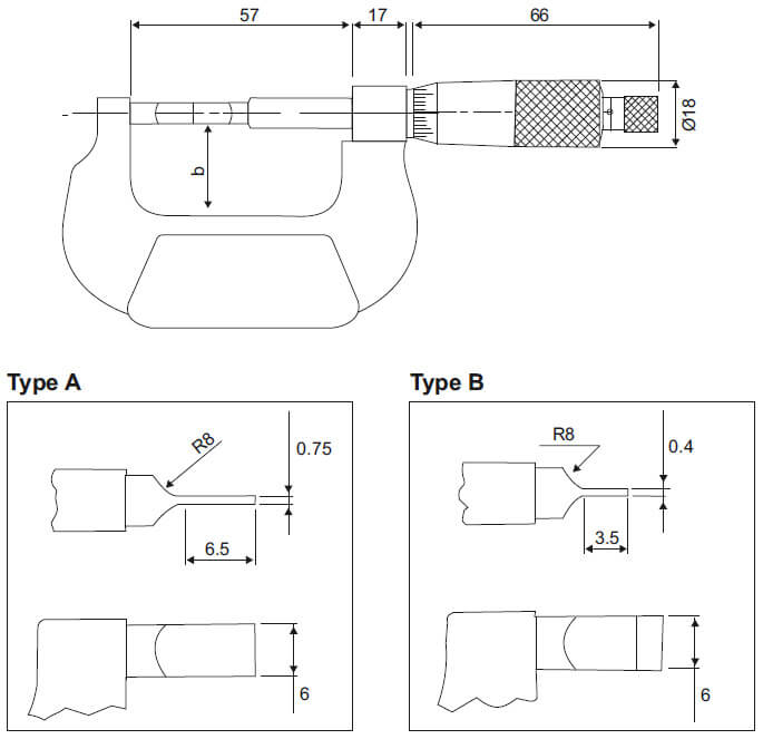 Blade Outside Micrometer - SPECIFICATIONS & DIMENSIONS